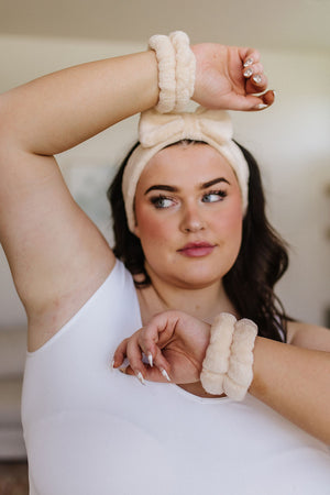 Effortless Days Stretchy Headband & Wristband Set in Tan