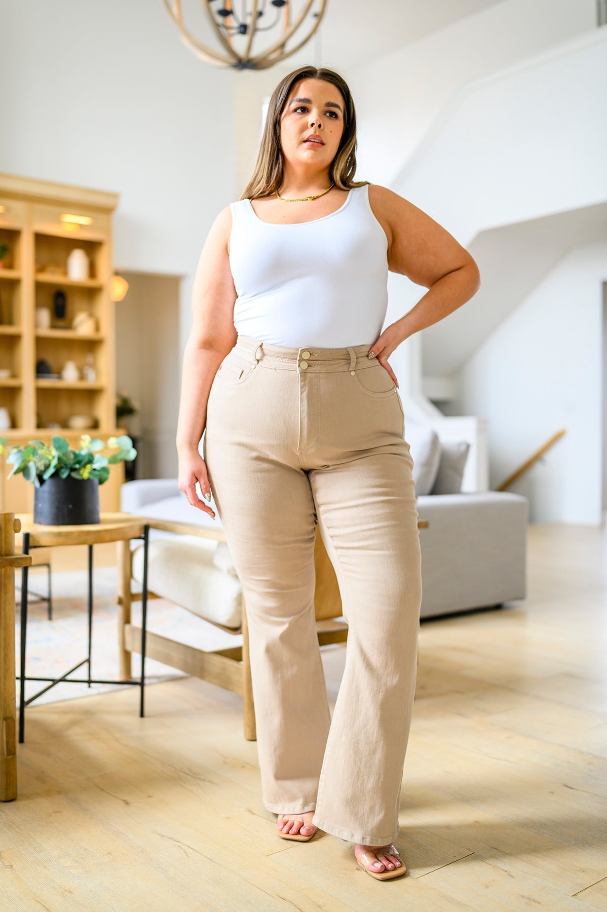 Serenity High Rise Tummy Control Flares in Khaki