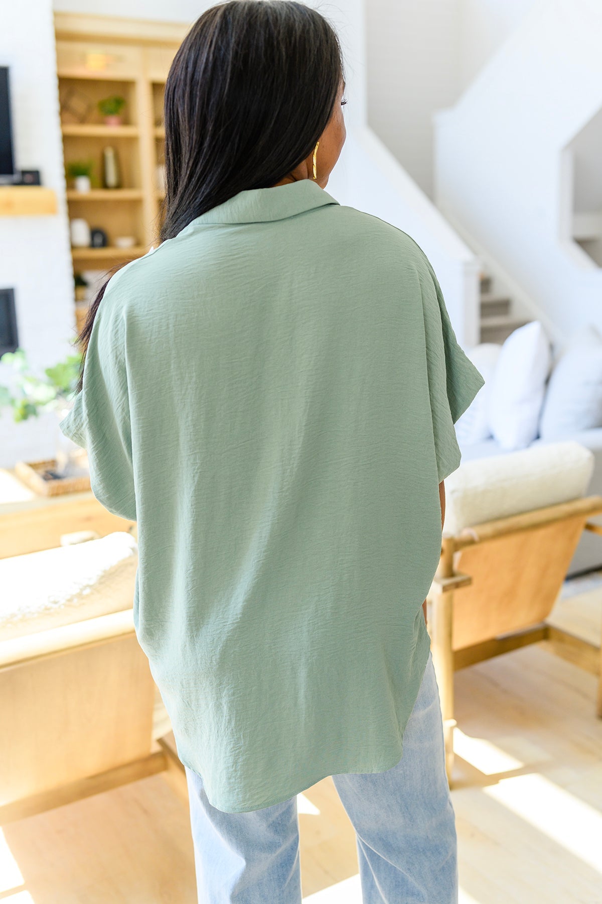 Sweet Simplicity Button Down Blouse in Sage