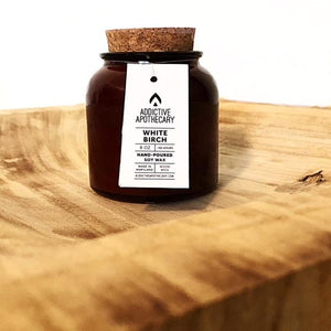 White Birch Amber Glass Candle by Addictive Apothecary