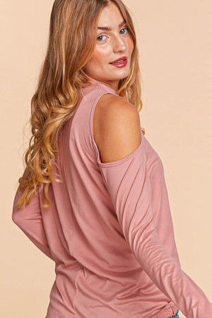 COLD SHOULDER CUT OUT LONG SLEEVE KNIT TOP