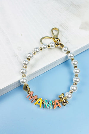 HEART BEAR SHAPED MAMA KEYCHAIN ENAMEL PEARL BRACE