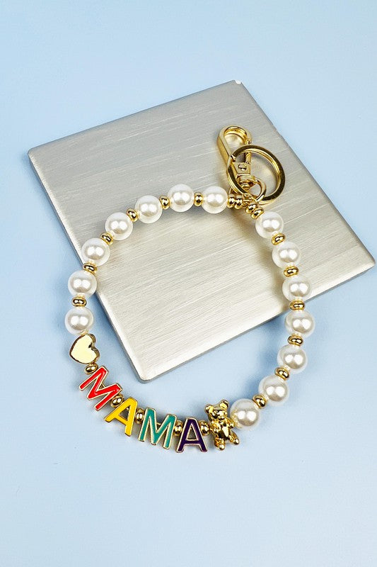 HEART BEAR SHAPED MAMA KEYCHAIN ENAMEL PEARL BRACE