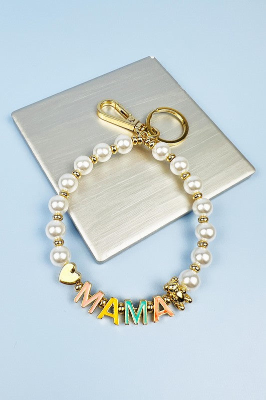 HEART BEAR SHAPED MAMA KEYCHAIN ENAMEL PEARL BRACE