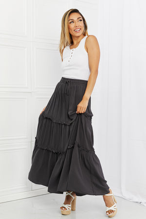 Summer Days Full Size Ruffled Maxi Skirt in Ash Grey