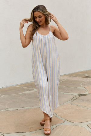 Full Size Multi Colored Striped Jumpsuit with Pockets