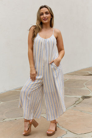 Full Size Multi Colored Striped Jumpsuit with Pockets