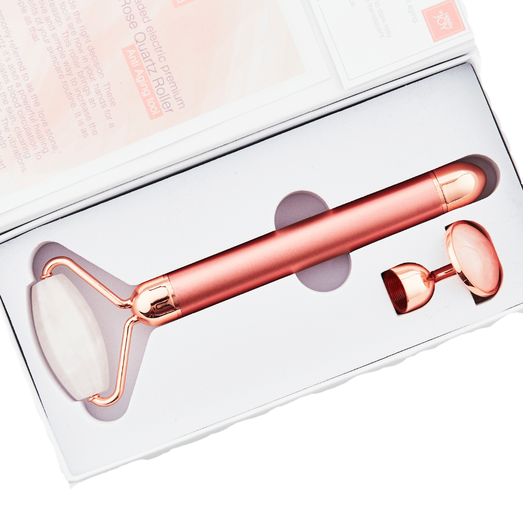 Premium Vibrating Rose Quartz Roller -Wavy Head -2 in 1 | 100% Facial Roller