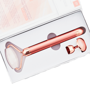 Premium Vibrating Rose Quartz Roller -Wavy Head -2 in 1 | 100% Facial Roller