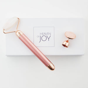 Premium Vibrating Rose Quartz Roller -Wavy Head -2 in 1 | 100% Facial Roller