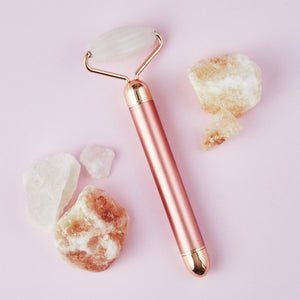 Premium Vibrating Rose Quartz Roller -Wavy Head -2 in 1 | 100% Facial Roller