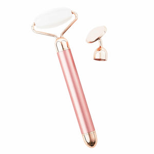 Premium Vibrating Rose Quartz Roller -Wavy Head -2 in 1 | 100% Facial Roller