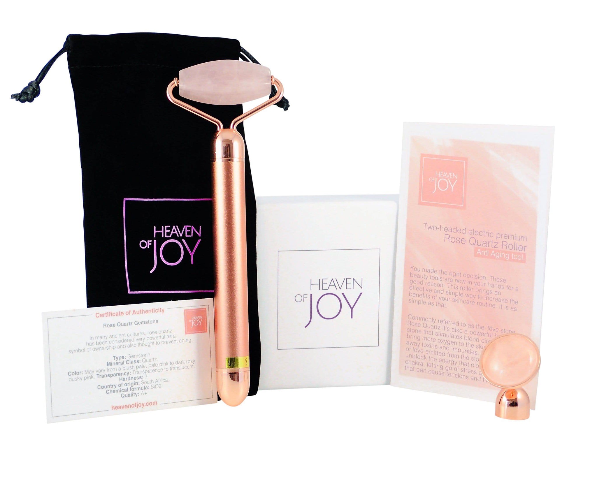 Premium Vibrating Rose Quartz Roller -Wavy Head -2 in 1 | 100% Facial Roller