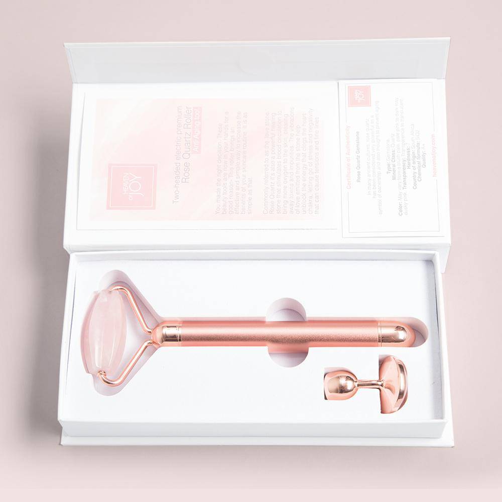 Premium Vibrating Rose Quartz Roller -Wavy Head -2 in 1 | 100% Facial Roller